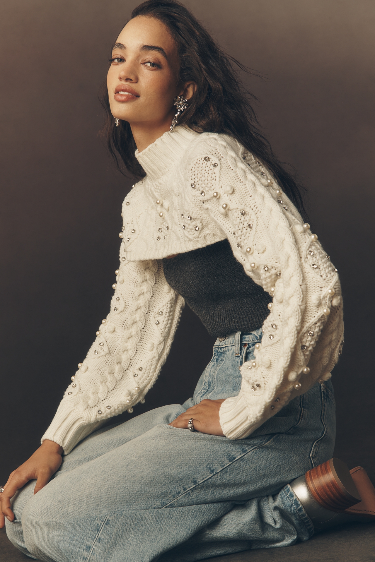 BLITHE Mock-Neck Embellished Shrug