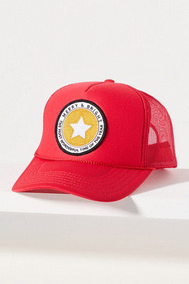Friday Feelin ' Merry & Bright Patch Trucker Hat In Red