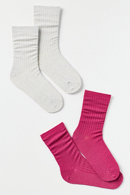 By Anthropologie Ribbed Lurex Trouser Socks, Set Of 2 In Pink