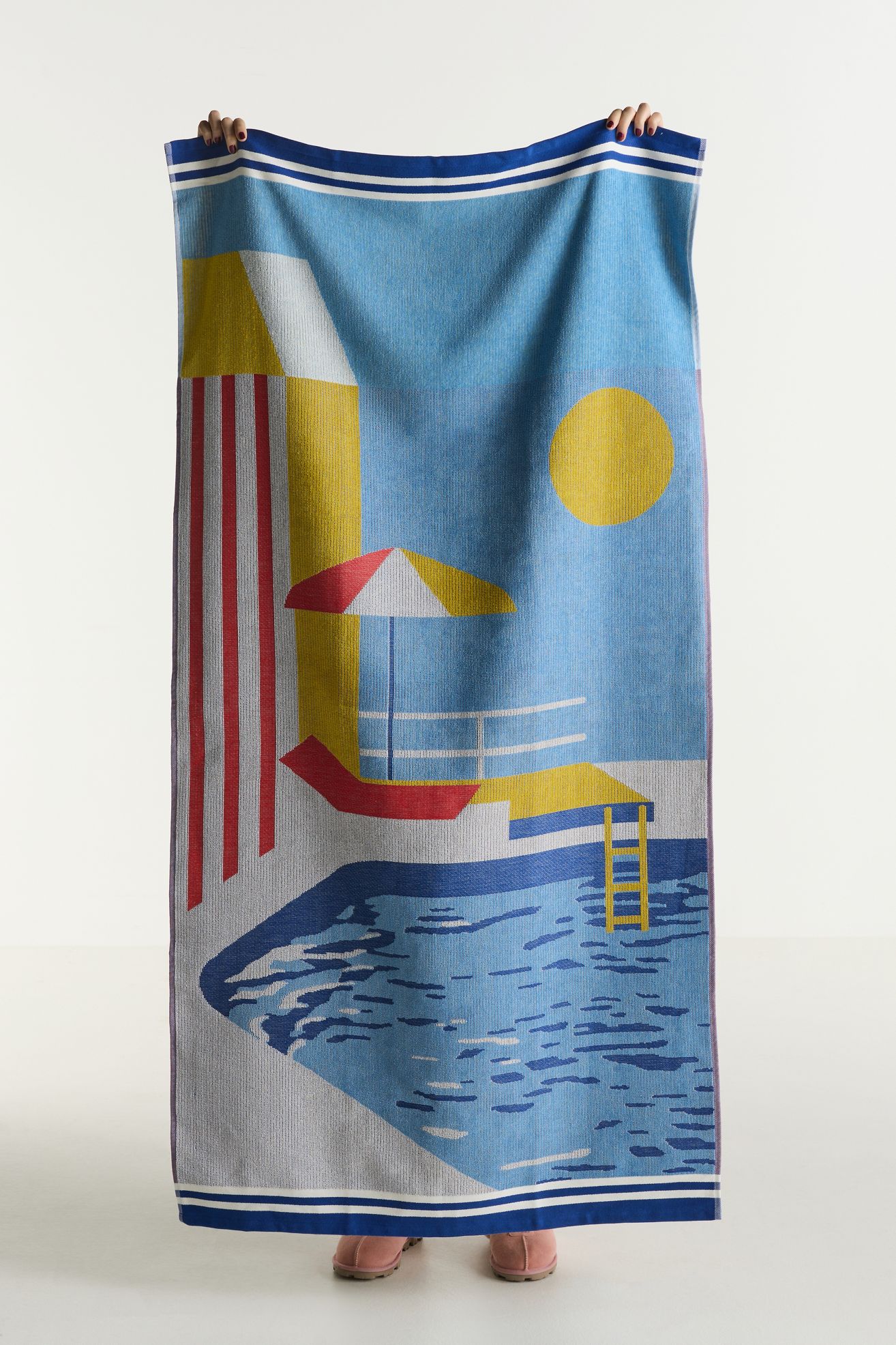 Celandine Cotton Printed Beach Towel - Blue, Beach Towel