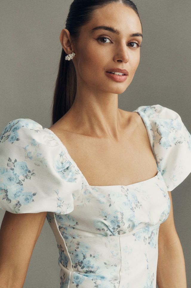 BHLDN Puff-Sleeve Printed Dupioni Fit & Flare Mini Dress #1