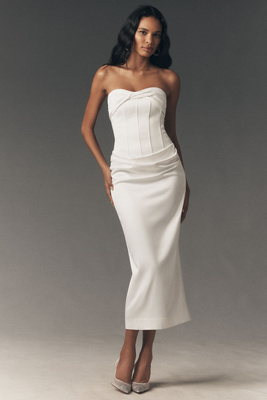 BHLDN Corseted Strapless Satin Maxi Dress | Anthropologie