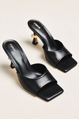 Maeve Metal Bow Open-Toe Mule Heels