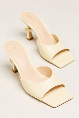 Maeve Metal Bow Open-Toe Mule Heels