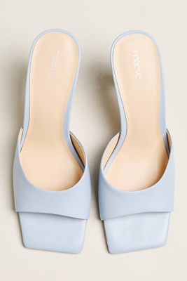 Maeve Metal Bow Open-toe Mule Heels In Blue