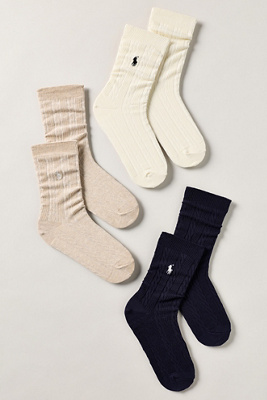 Polo Ralph Lauren Horse Crew Socks, Set Of 3 In Neutral