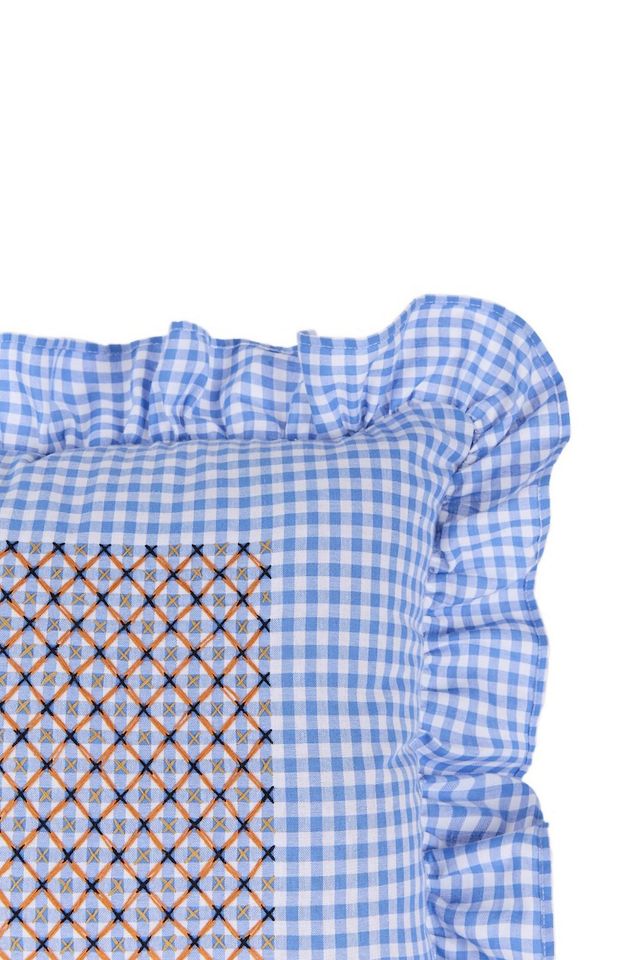 Casa Edel Embroidered Gingham Ruffle Pillow #2