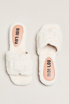 Bibi Lou Fluffy Holly Slides In White