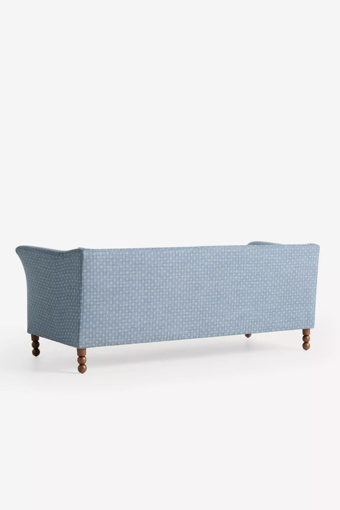 Selma Golini 79 sofa side profile in blue textured patterned upholstery