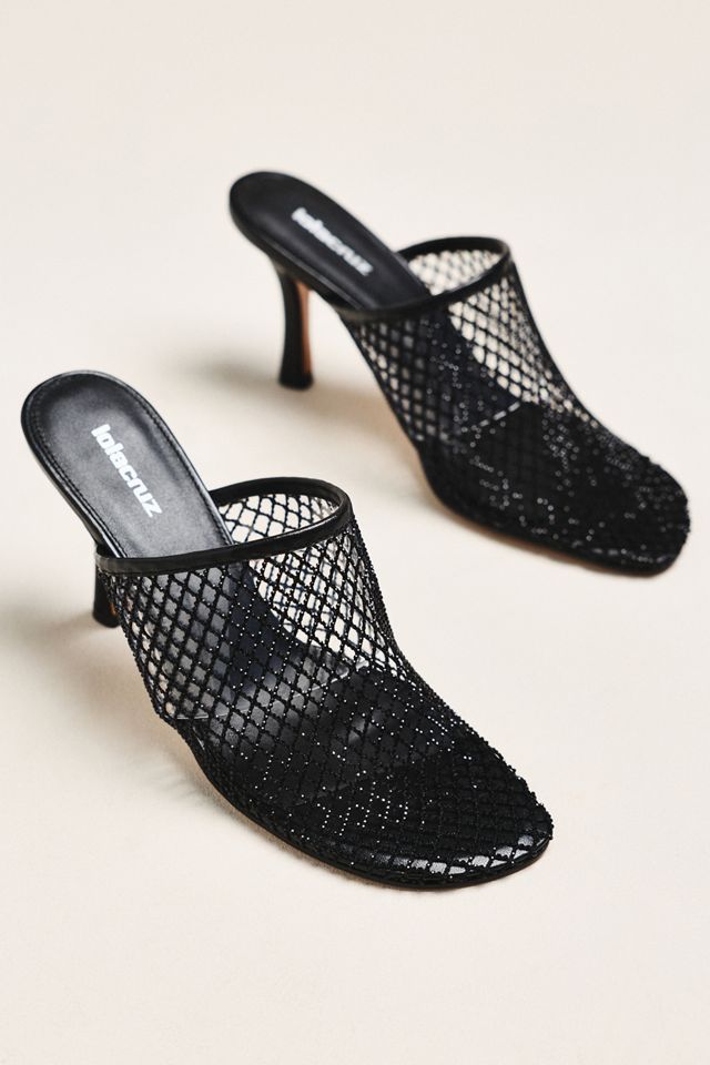 Lola Cruz Rhinestone Netted Mule Heels #1