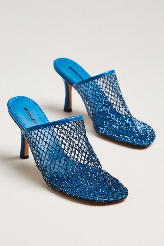 Lola Cruz Rhinestone Netted Mule Heels #1
