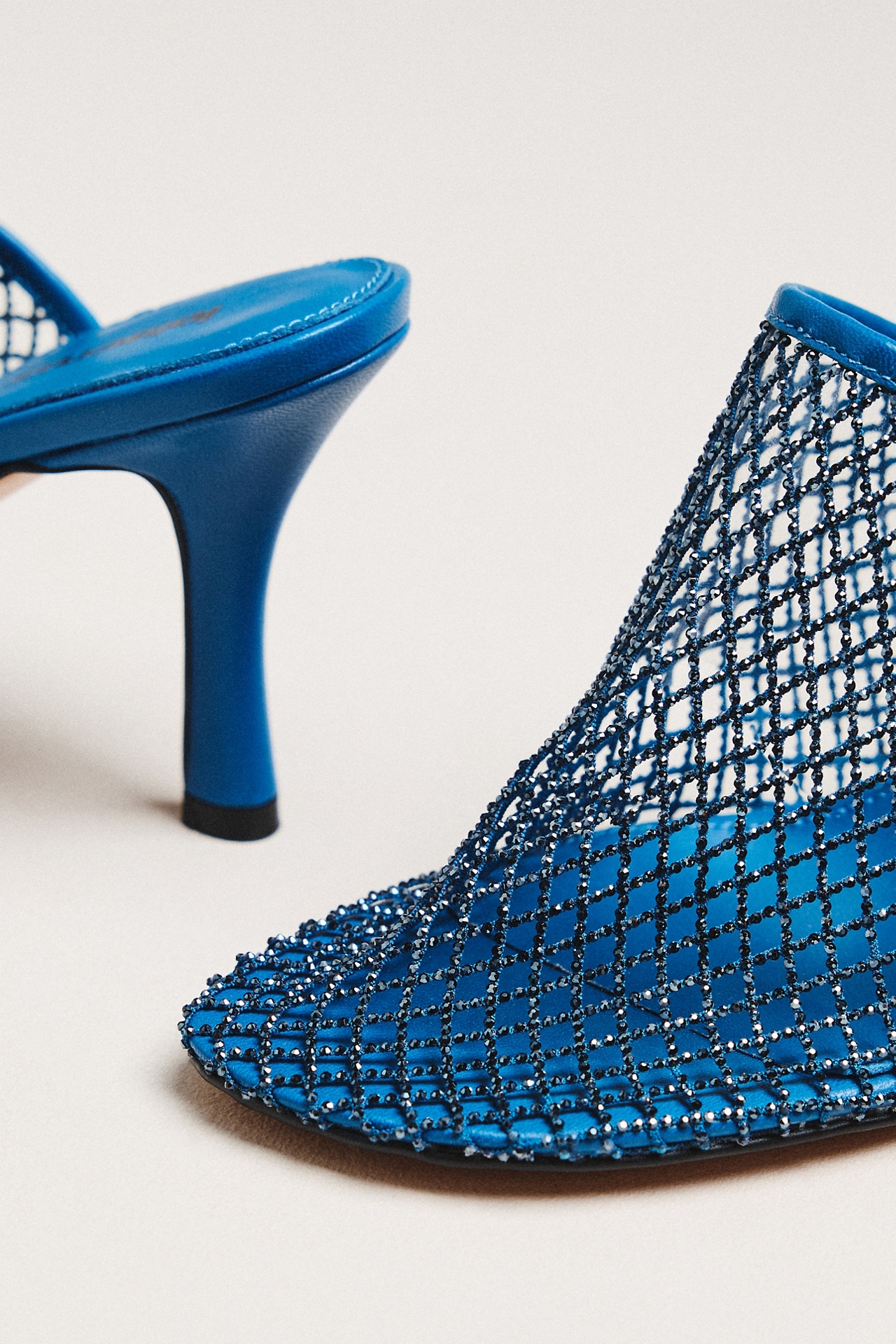 Lola Cruz Rhinestone Netted Mule Heels