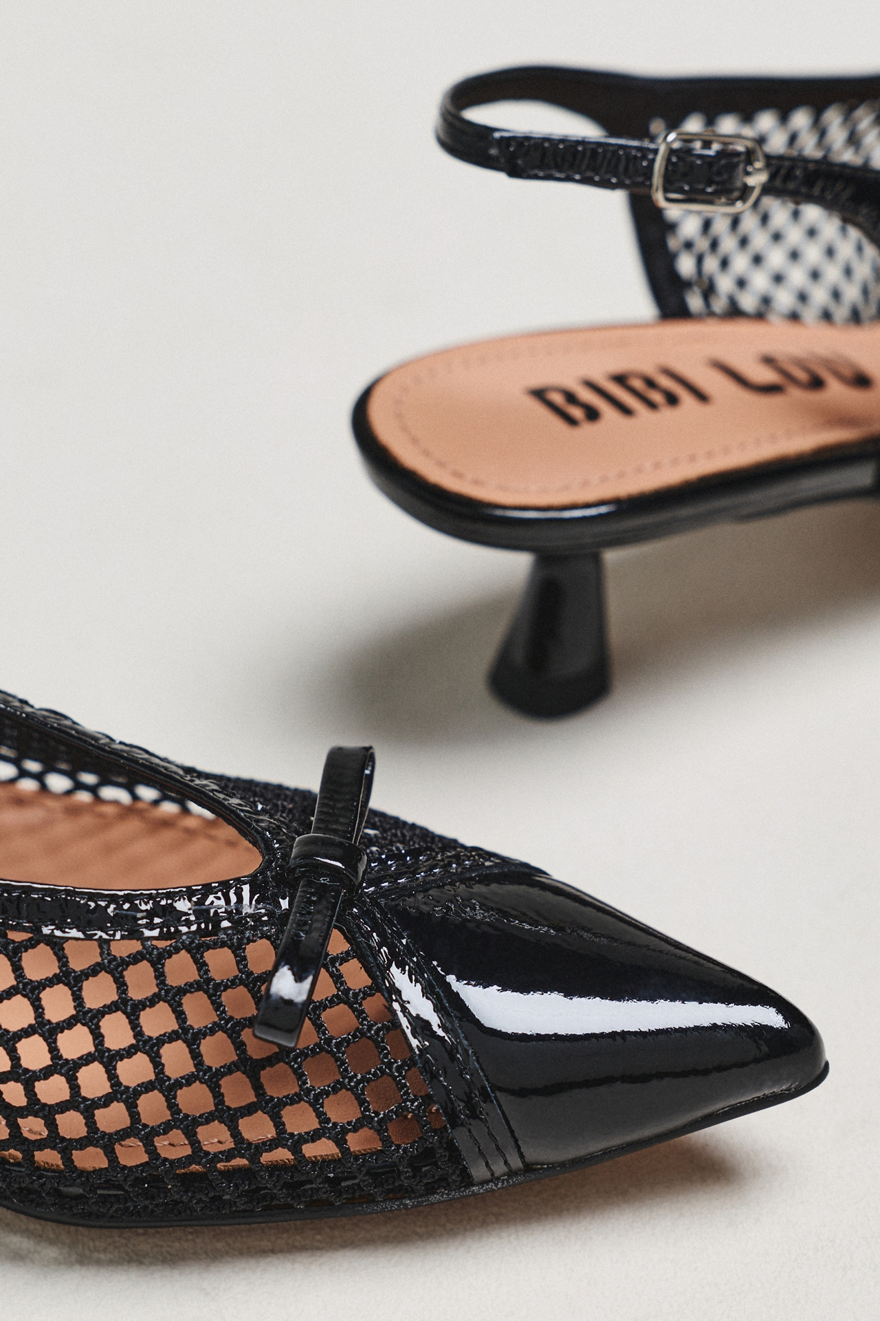 Bibi Lou Mesh Slingback Bow Kitten Heels