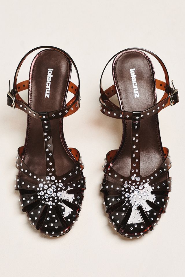 Lola Cruz Rhinestone Jelly T-Strap Heels #1