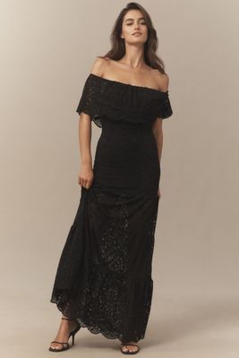 Nightcap Lanai Positano Off-Shoulder Tiered Lace Maxi Dress