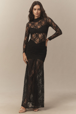 Nightcap Drop-waist Lace Maxi Dress In Black
