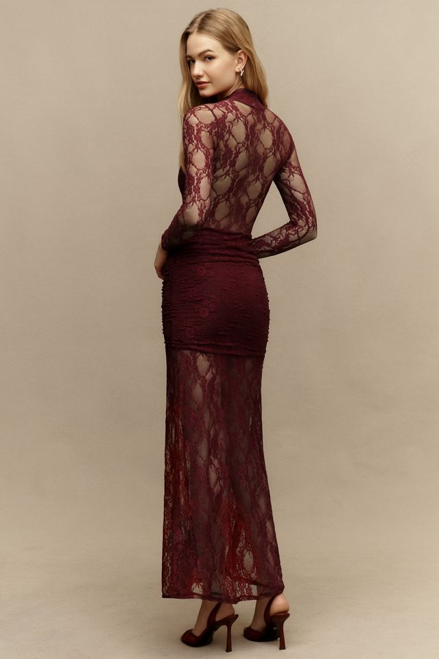 Nightcap Mock-Neck Drop-Waist Lace Maxi Dress #1