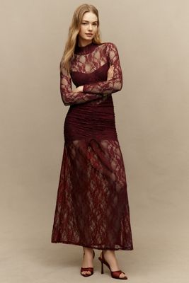 Nightcap Mock-Neck Drop-Waist Lace Maxi Dress