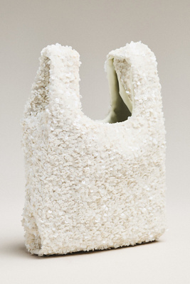 By Anthropologie Paillette Sequin Bag In White