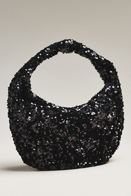 By Anthropologie Paillette Sequin Crescent Bag In Black