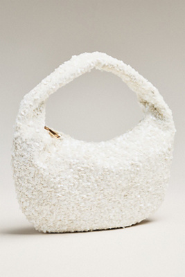 By Anthropologie Paillette Sequin Crescent Bag In White