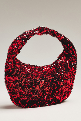 By Anthropologie Paillette Sequin Crescent Bag In Red