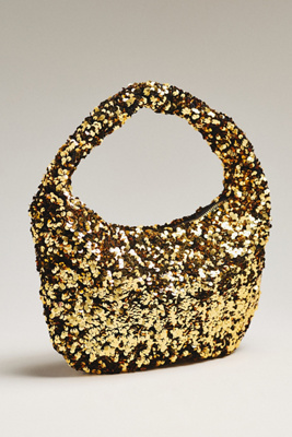By Anthropologie Paillette Sequin Crescent Bag In Gold