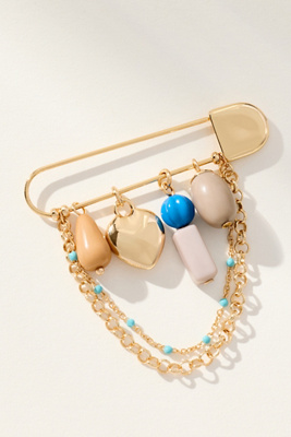 By Anthropologie Paperclip Beaded Charm Brooch In Blue