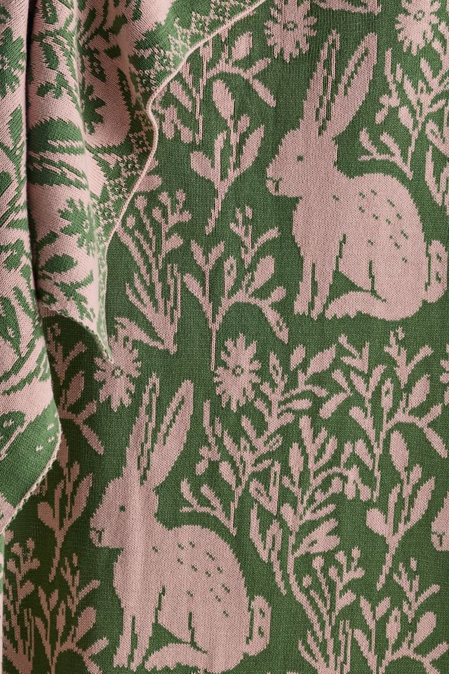 Cotton Knit Floral Animal Throw Blanket #1