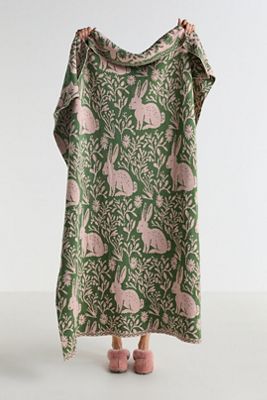 Cotton Knit Floral Animal Throw Blanket