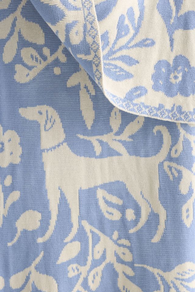 Cotton Knit Floral Animal Throw Blanket #2