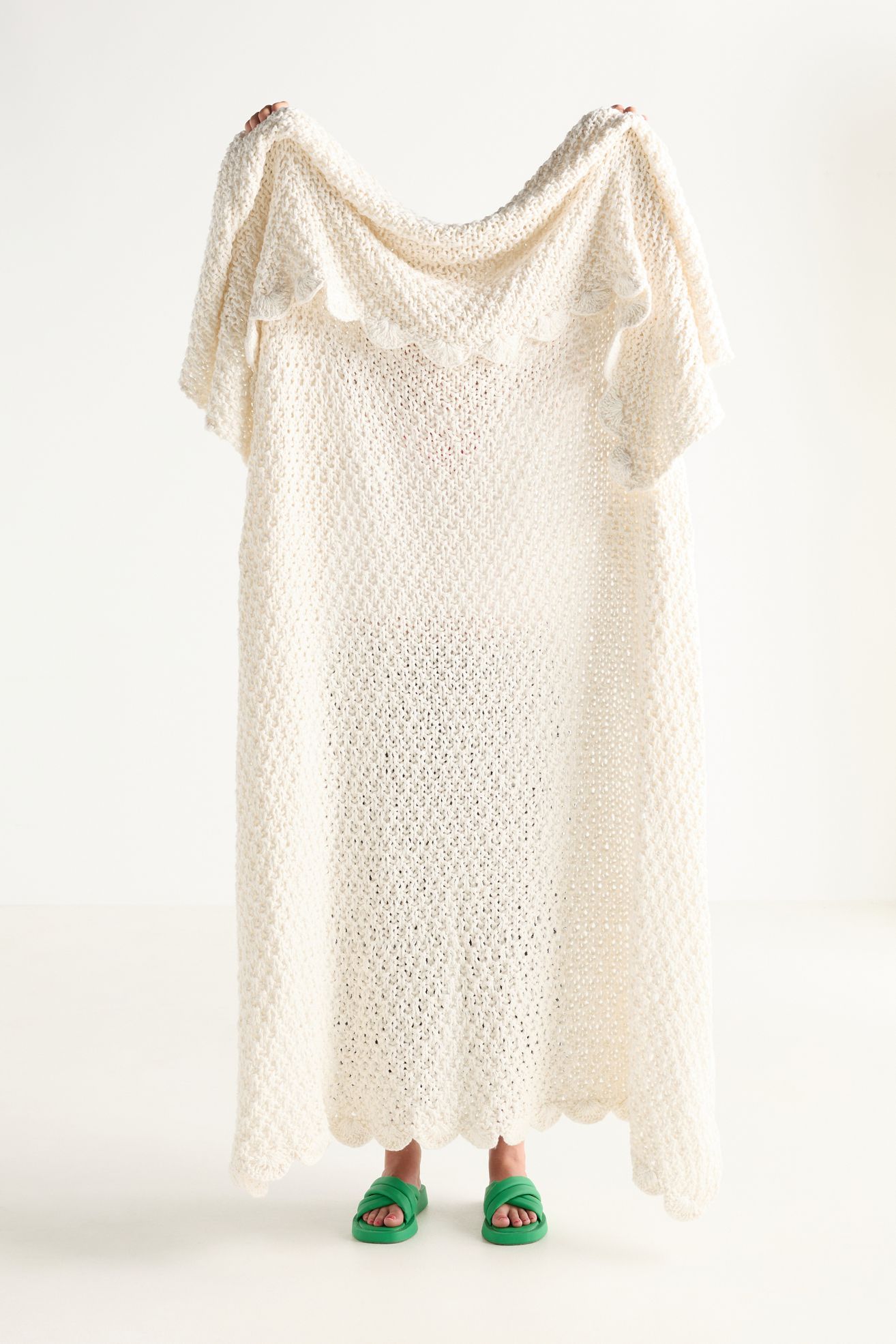 Zora Cotton Scallop Edge Knit Throw Blanket - Ivory, 60" x 80"