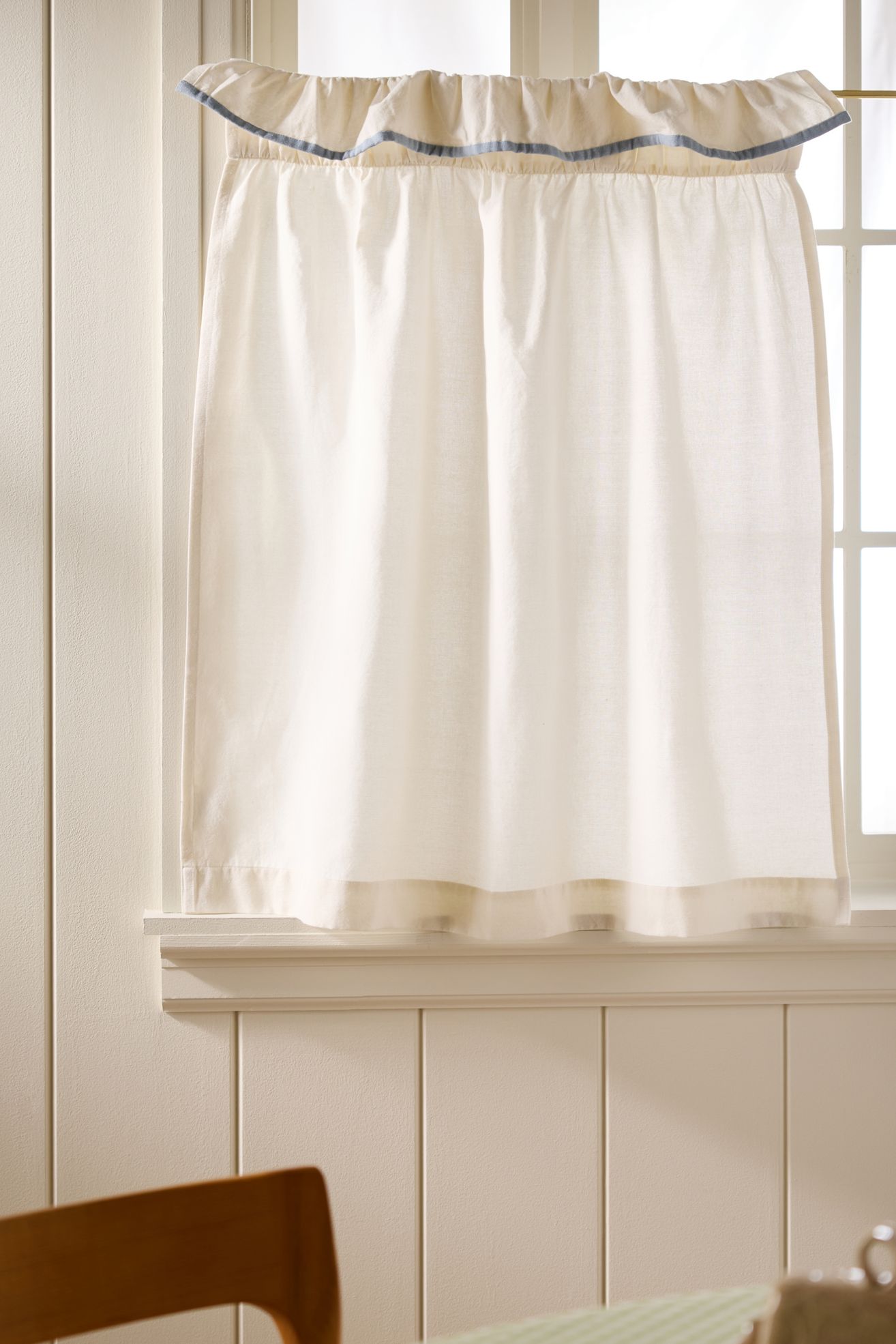 Ruffle Top Cotton Woven Cafe Curtain, Set of 2 - Ivory, 25" x 36"