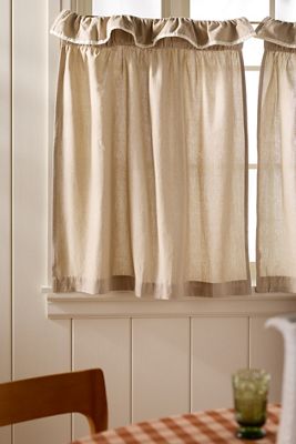 Ruffle Top Cotton Woven Cafe Curtain, Set of 2