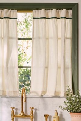 Ruffle Top Cotton Woven Cafe Curtain, Set of 2