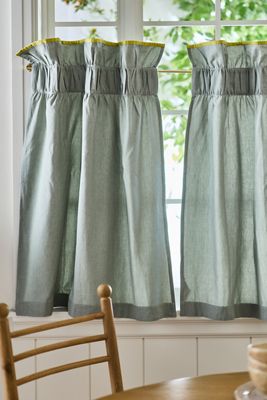 Ruffle Top Cotton Woven Cafe Curtain, Set of 2