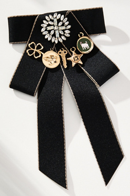 By Anthropologie Varsity Bow Brooch In Black