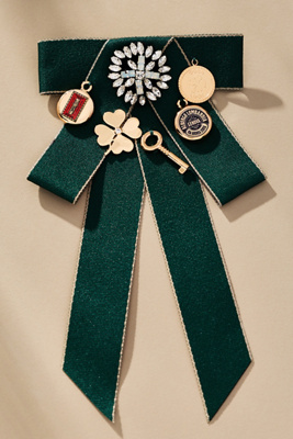 By Anthropologie Varsity Bow Brooch In Green