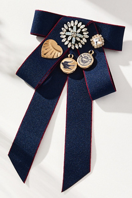 By Anthropologie Varsity Bow Brooch In Blue