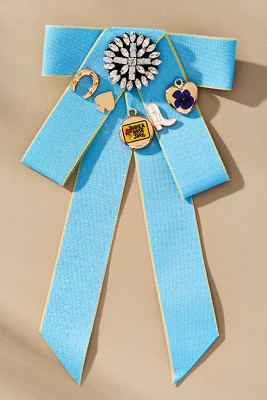 By Anthropologie Varsity Bow Brooch In Blue