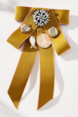 By Anthropologie Varsity Bow Brooch In Gold