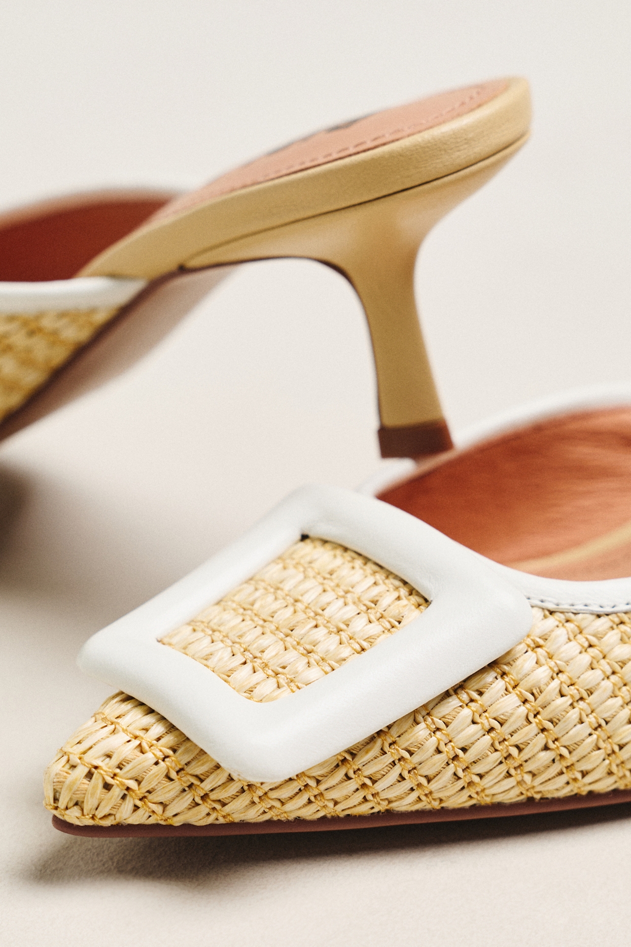 Bibi Lou Woven Raffia Mule Kitten Heels