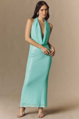 Nola Sequin Cowl-Neck Maxi Dress