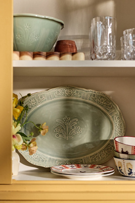 Anthropologie Aster Stoneware Serving Platter In Green