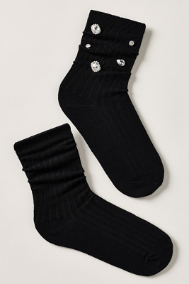By Anthropologie Gem Stone Embellished Socks In Black