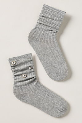 By Anthropologie Gem Stone Embellished Socks In Gray