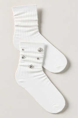 By Anthropologie Gem Stone Embellished Socks In White