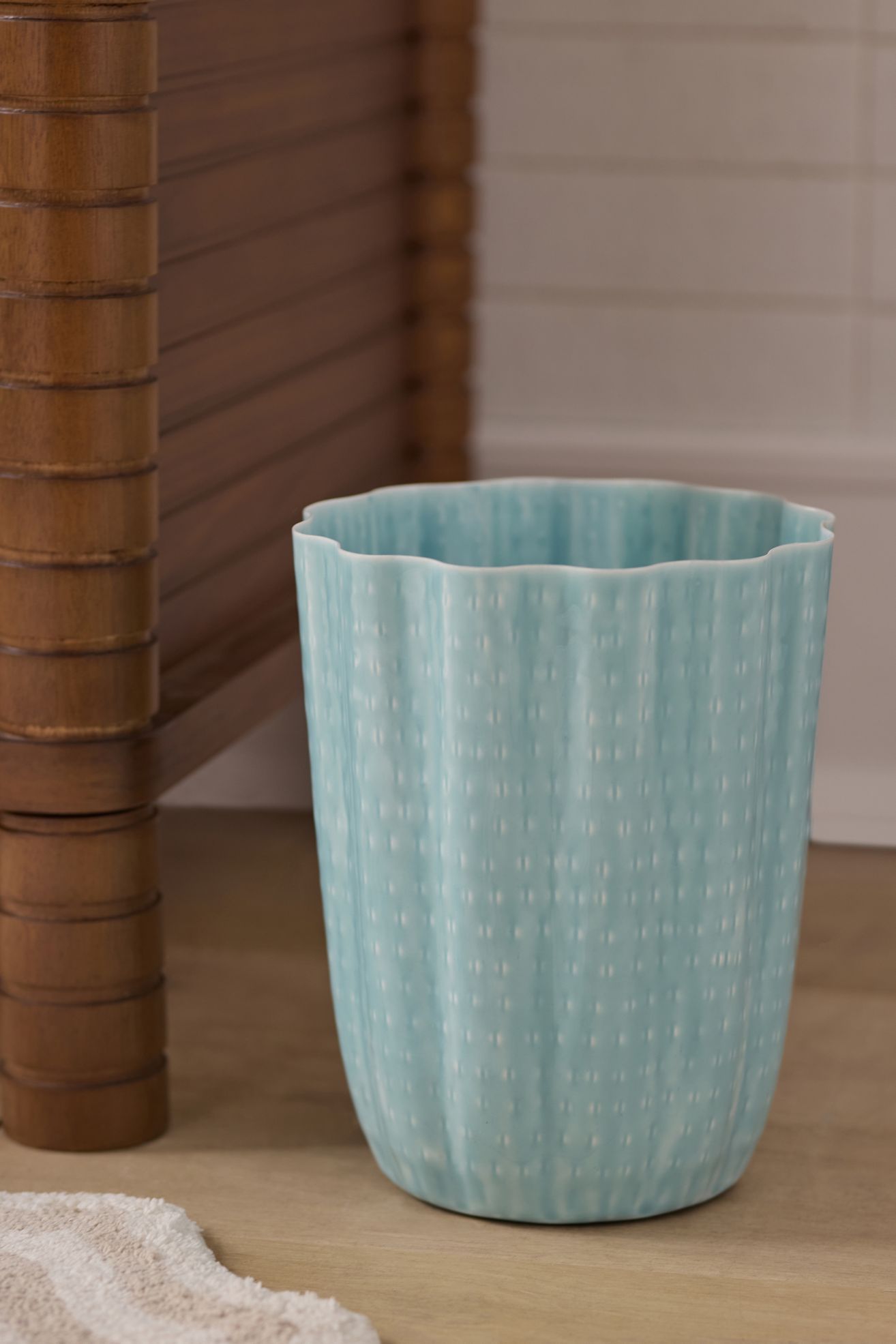 Ruffled Enamel Waste Bin - Light Blue, One Size