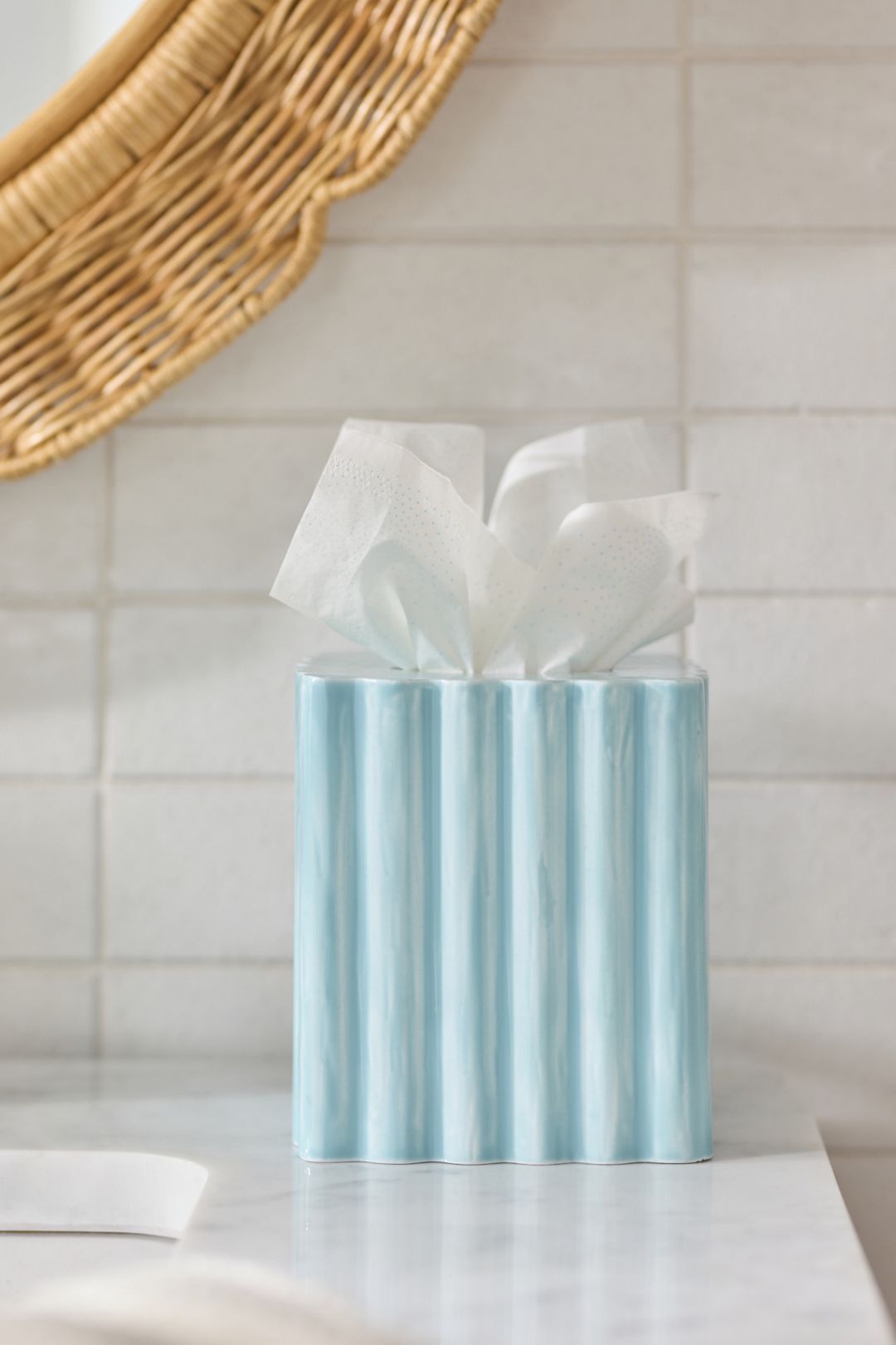 Ruffled Enamel Tissue Box - Light Blue, One Size