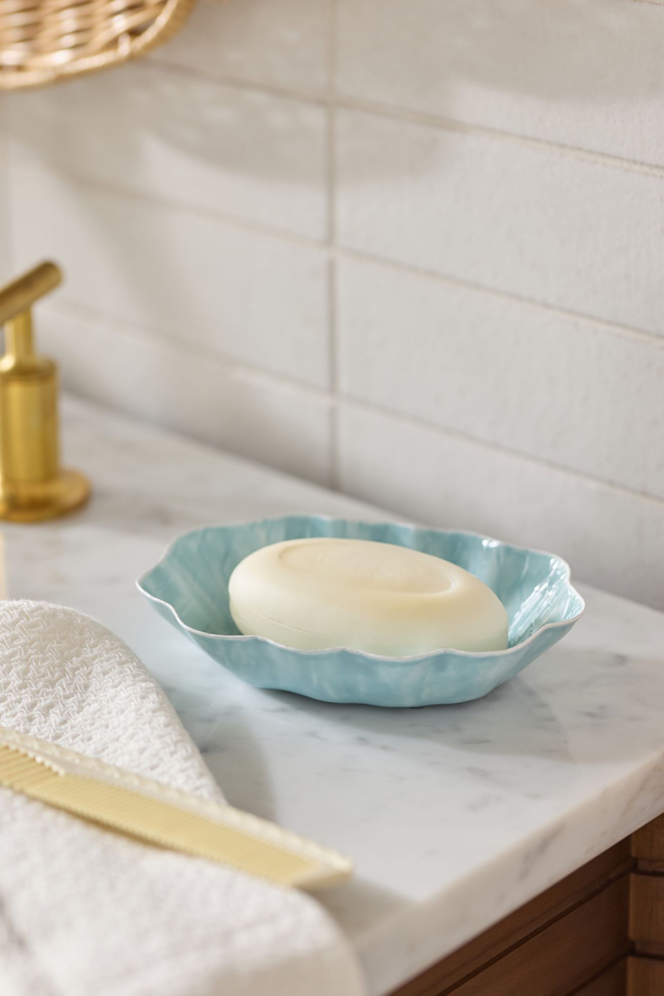 Ruffled Enamel Soap Dish - Light Blue, One Size